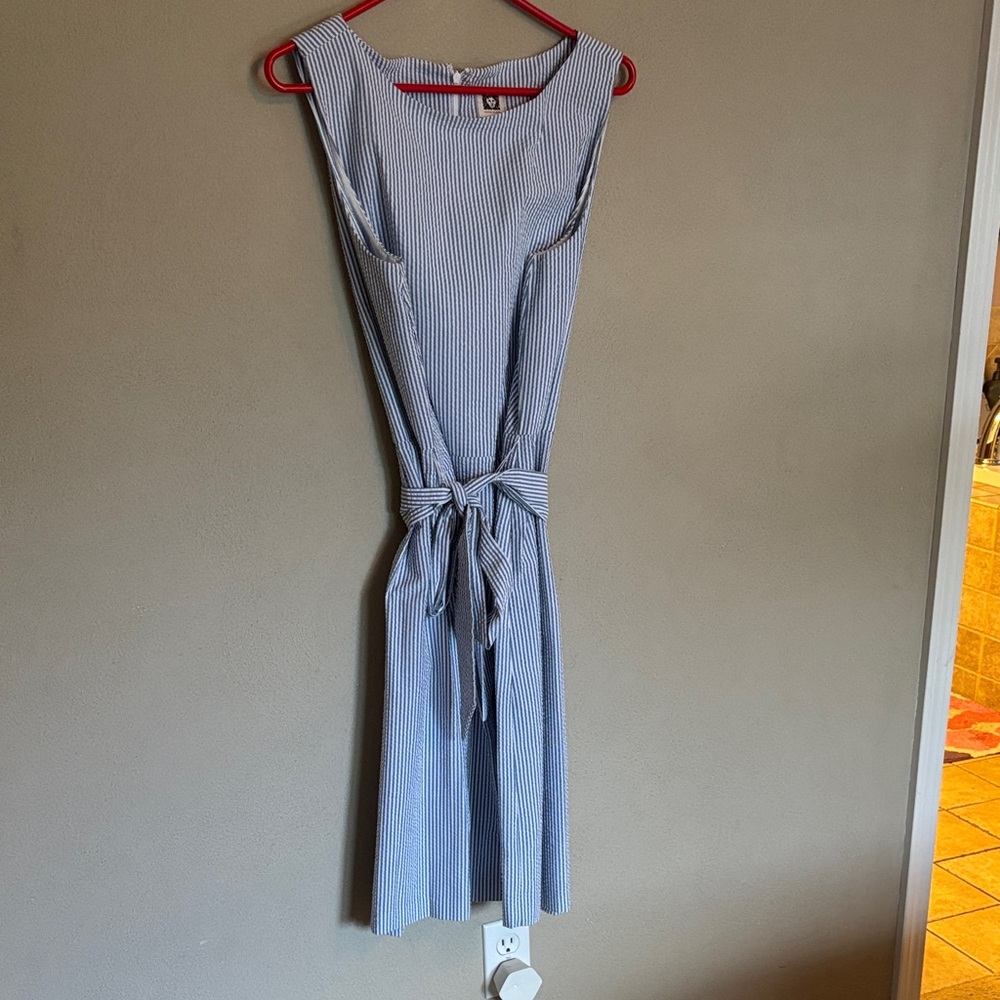 Anne Klein Blue and White Striped Midi Dress